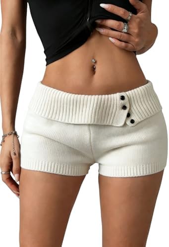 Fold Over Micro Shorts Ribbed Knit Mini Shorts Straight Leg Fitted Going Out