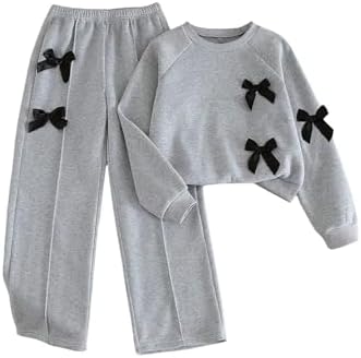 Girl's 2 Piece Comfy Sets Bow Fleece Sweatshirts with Pants Fall Winter