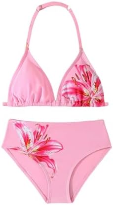 Girl's 2 Piece Cute Bathing Suits Halter Backless Bikini, Pink
