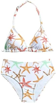 Girl's 2 Piece Cute Bathing Suits Halter Backless Bikini, Orange