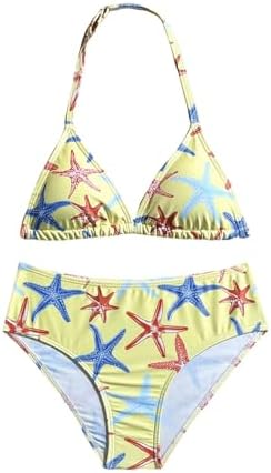 Girl's 2 Piece Cute Bathing Suits Halter Backless Bikini, Yellow