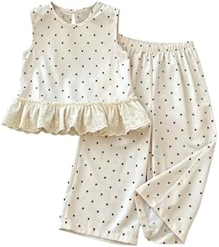 Girl's 2 Piece Polka Dots Outfits Ruffle Tank Tops Wide Leg Pants | Clothing