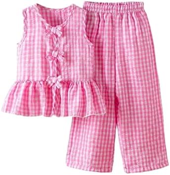 Girl's 2 Piece Summer Outfits Bow Striped Ruffle Peplum, Pink Soild