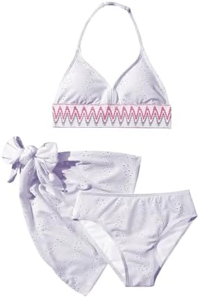 Girl's 3 Piece Cute Bathing Suits Halter Bikini Sets, Purple