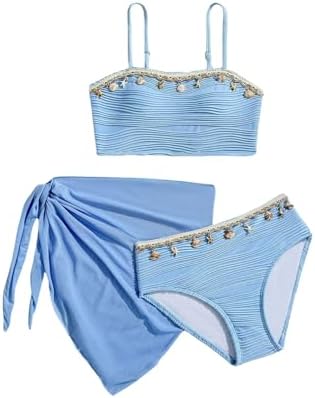 Girl's 3 Piece Swimsuits Seashell Cute Cover Up Skirt Bathing Suit