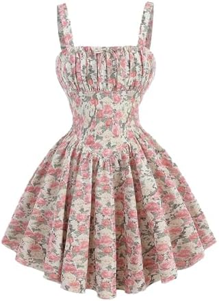 Girl's Boho Floral Pleated Tank Dress A Line Summer Dresses Birthday Outfits