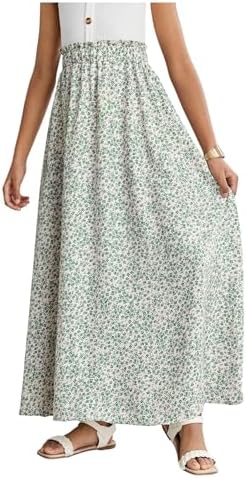Girl's Boho Summer Going Out Skirts Floral Print Ruffle, Mint Green