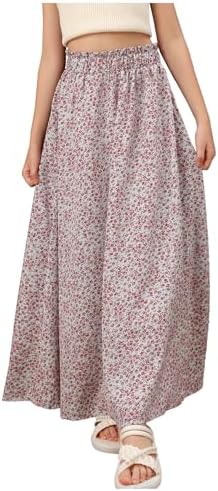Girl's Boho Summer Going Out Skirts Floral Print Ruffle, Red