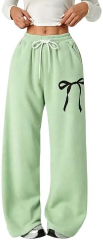 Girl's Bow Baggy Sweatpants Wide Leg Athletic Pants with, Mint Green