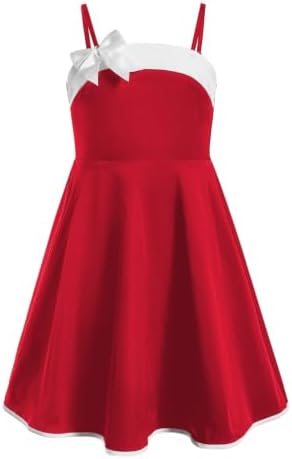 Girl's Bow Cami Dresses A Line Flowy Short Dress Cute Girls, Red