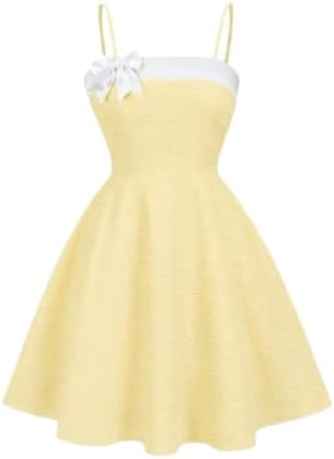Girl's Bow Cami Dresses A Line Flowy Short Dress Cute Girls, Yellow