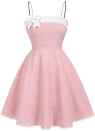 Girl's Bow Cami Dresses A Line Flowy Short Dress Cute Girls, Pink Solid