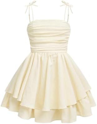 Girl's Bow Tie Shoulder Sleeveless Princess Dress Ruched Tiered Layered