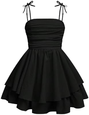 Girl's Bow Tie Shoulder Sleeveless Princess Dress Ruched, Black