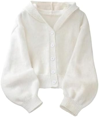 Girl's Cardigan Sweater Button Up Hooded Top Fall Outfit, Cream White
