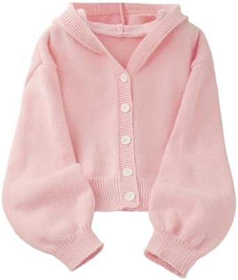 Girl's Cardigan Sweater Button Up Hooded Top Fall Outfit, Pink