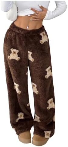Girl's Cartoon Bear Fuzzy Baggy Pants Wide Leg Fleece Trousers | Comfy Pants