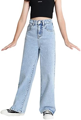 Girl's Casual Jeans Elastic High Waisted Wide Leg Denim Pants Daily Outfits