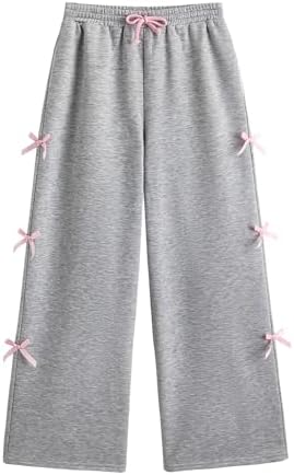 Girl's Coquette Bowknot Wide Leg Sweatpants Drawstring Waist Straight Baggy