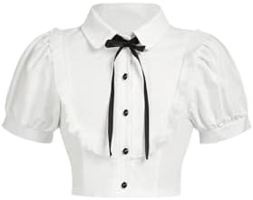Girl's Cute Top Y2k Crop Blouse Puff Sleeve Button Down Shirts | Ruffle, Tie