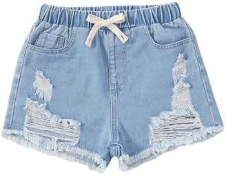Girl's Elastic Waist Jean Shorts Cute Denim Shorts with Pockets