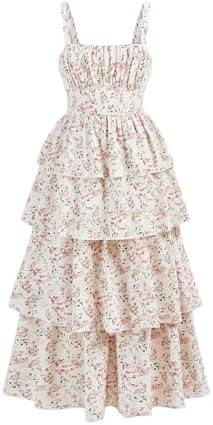Girl's Floral Layered Long Dress Tiered Sleeveless Tank Dress Summer Vacation