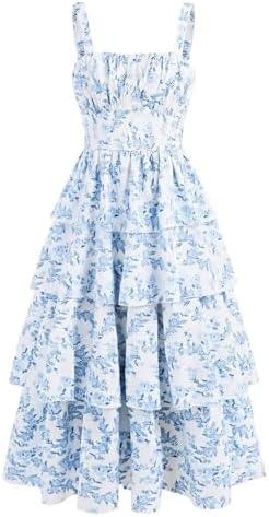 Girl's Floral Layered Long Dress Tiered Sleeveless Tank Dress Summer Vacation