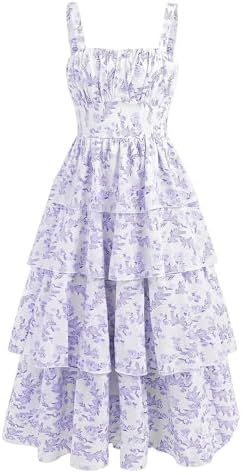 Girl's Floral Layered Long Dress Tiered Sleeveless Tank, Purple