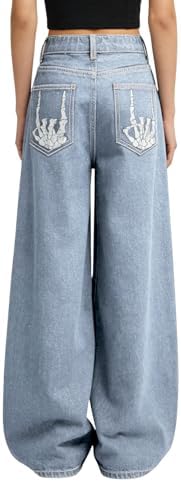 Girl's Goth Wide Leg Baggy Jeans Streetwear Loose Denim, Blue