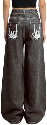 Girl's Goth Wide Leg Baggy Jeans Streetwear Loose Denim, Light Grey