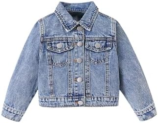Girl's Jean Jacket Cute Embroidery Button Long Sleeve Denim, Dark Wash