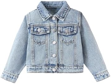 Girl's Jean Jacket Cute Embroidery Button Long Sleeve Denim, Light Blue