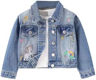 Girl's Jean Jacket Cute Embroidery Denim Jackets Long Sleeve Button Down