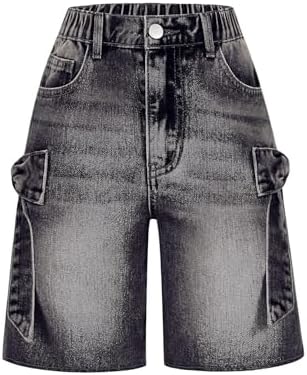 Girl's Jorts Cute Bow Knee Length Denim Shorts with Pockets, Grey