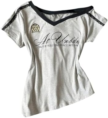 Girl's Lace Off The Shoulder Asymmetrical Tops Short Sleeve Graphic Tees
