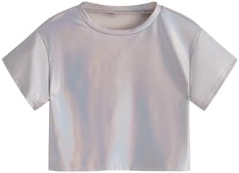 Girl's Metallic Crop Tee Top Sparkle Neon Shirts Concert Outfits