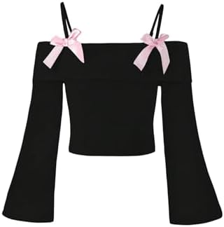 Girl's Tops Off The Shoulder Long Sleeve T Shirt Ribbed Knit Cute Clothes for