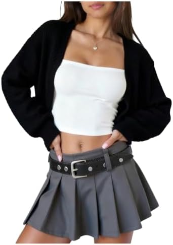 Girls Cardigan Cropped Long Sleeeve Lightweight Bolero, Black