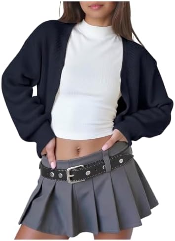 Girls Cardigan Cropped Long Sleeeve Lightweight Bolero Shrug, Dark Blue