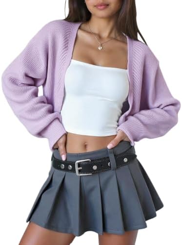 Girls Cardigan Cropped Long Sleeeve Lightweight Bolero Shrug, Mauve Purple