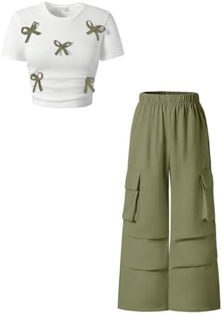 Girls Clothes 2 Piece Matching Set Cute Spring Outfits 2026 Bow Outfits Crop