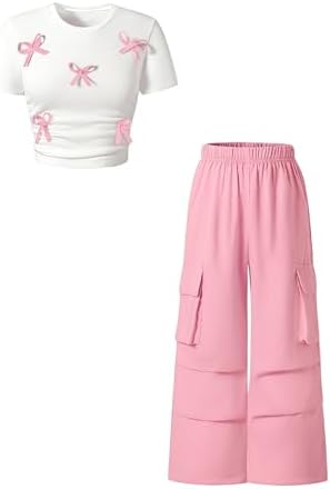Girls Clothes 2 Piece Matching Set Cute Spring Outfits 2026, Pink White