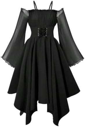 Girls Renaissance Dresses Off Shoulder Lace Up Corset Flowy DRESS | Flare
