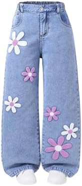 Girls Wide Leg Jeans Straight Leg Denim Pants with Pockets Tween Girls Trendy