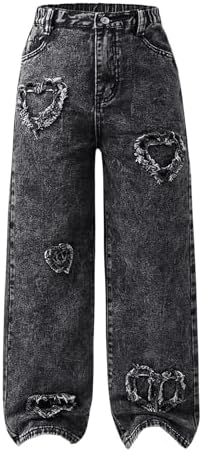 Girls Y2K Baggy Jeans Elastic High Waist Wide Leg Loose, Black