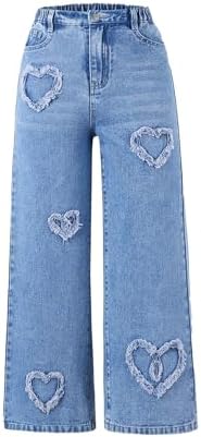 Girls Y2K Baggy Jeans Elastic High Waist Wide Leg Loose Denim Jeans Pants