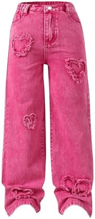 Girls Y2K Baggy Jeans Elastic High Waist Wide Leg Loose, Pink