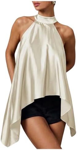 Halter Tops Satin Asymmetrical Top Going Out Club Outfits