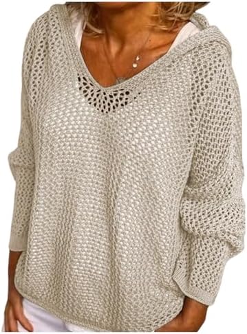Hollow Out Crochet Beach Sweater Long Sleeve Hoodies Pullover Knitwear Cover