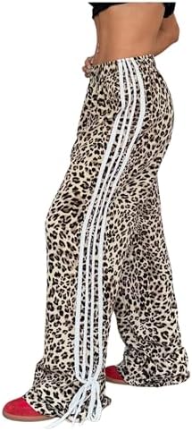 Leopard Cargo Pants Lightweight Wide Leg Side Striped Elastic Waist